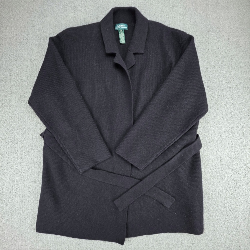 Lauren Ralph Lauren Cashmere Blend Wrap Cardigan Women Black Belted 2X NWT